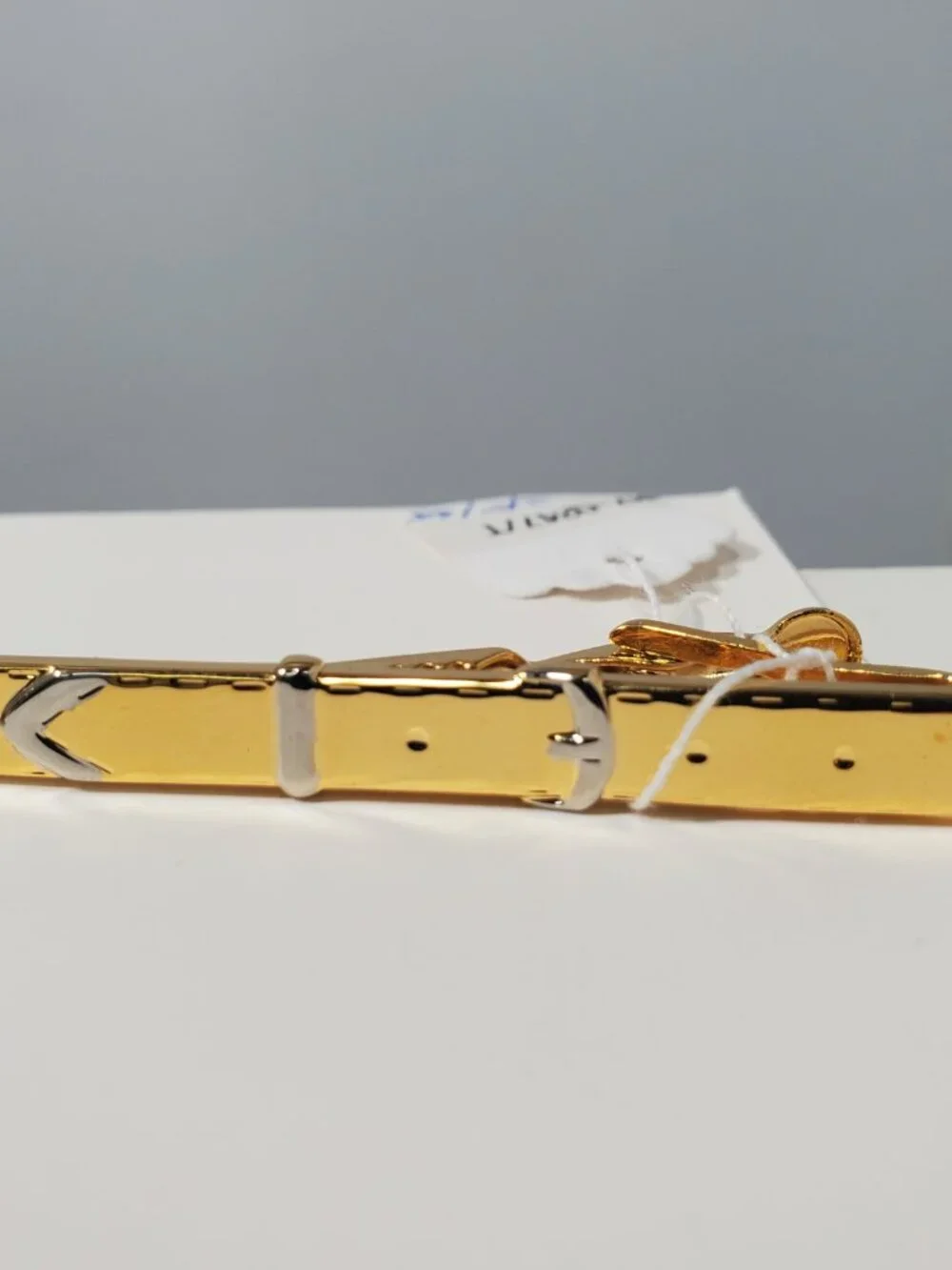 Gold & Silver-Tone Belt-Design Tie Clip and Round Button Cover Cuff Link Set